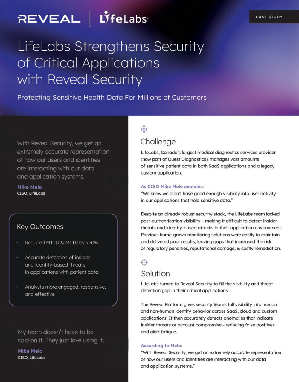 Cover page of Reveal and Life Labs case study