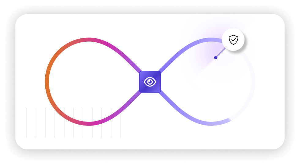 A colorful infinity symbol with a central eye icon represents continuous observability and monitoring capabilities.